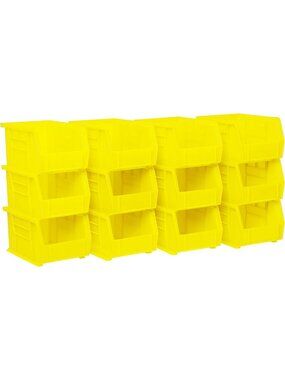 12-Pack Yellow Plastic Storage Bins, 9"x6"x5", Durable Organizing Solution